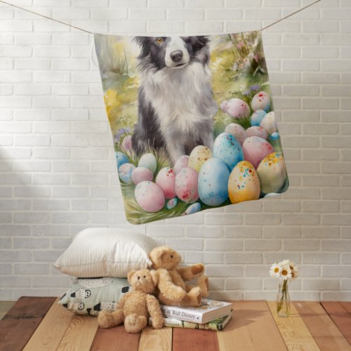 Border Collie Dog with Easter Eggs Holiday  Baby Blanket
