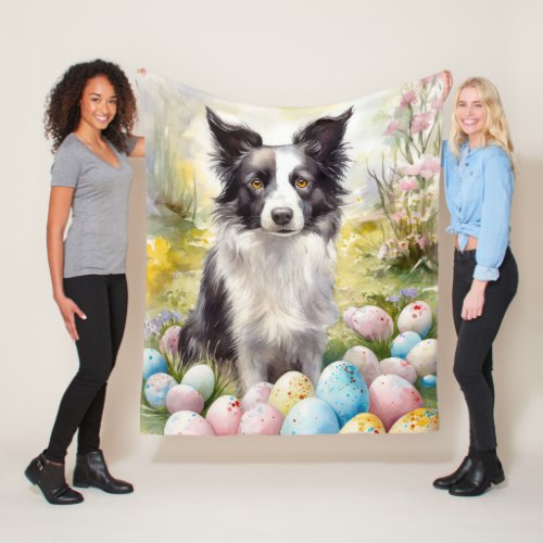 Border Collie Dog with Easter Eggs Holiday  Fleece Blanket