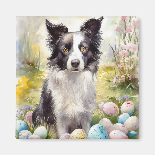 Border Collie Dog with Easter Eggs Holiday  Magnet (Front)