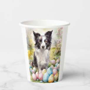 Border Collie Dog with Easter Eggs Holiday Paper Cups
