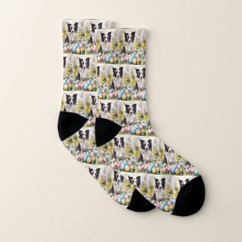 Border Collie Dog with Easter Eggs Holiday  Socks