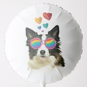 Border Collie Dog with Hearts Valentine's Day Balloon