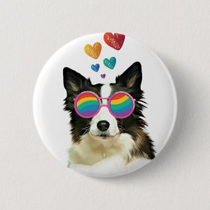 Border Collie Dog with Hearts Valentine's Day Button