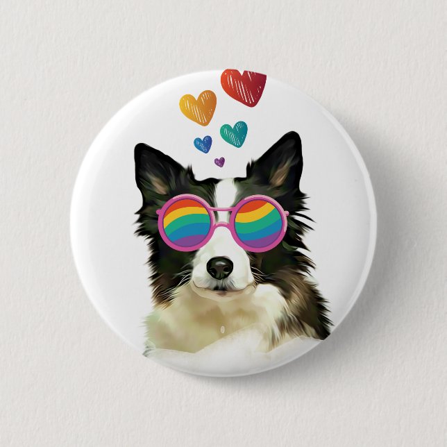 Border Collie  Dog with Hearts Valentine's Day Button (Front)