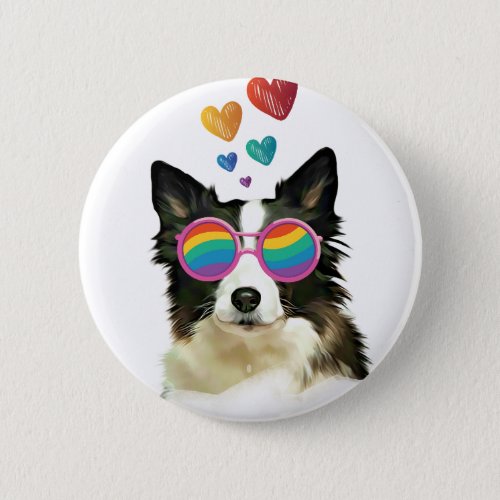 Border Collie  Dog with Hearts Valentines Day Button
