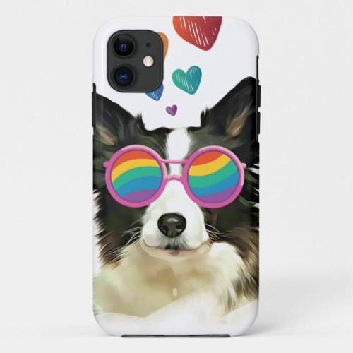 Border Collie  Dog with Hearts Valentines Day iPhone 11 Case