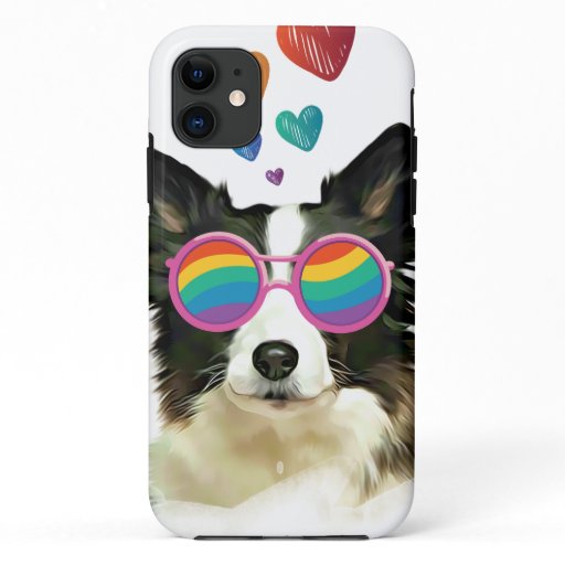 Border Collie  Dog with Hearts Valentine's Day iPhone 11 Case