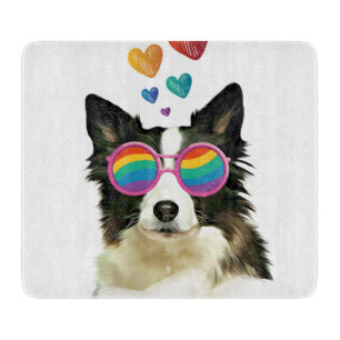 Border Collie Dog with Hearts Valentine's Day Cutting Board