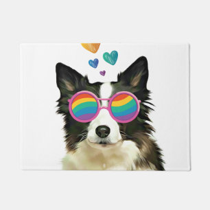 Border Collie Dog with Hearts Valentine's Day Doormat