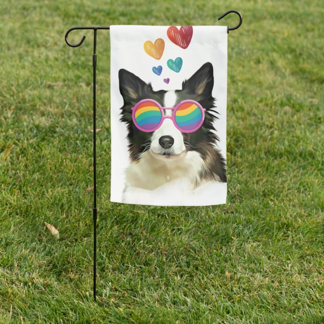 Border Collie  Dog with Hearts Valentine's Day Garden Flag (In SItu)