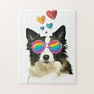 Border Collie  Dog with Hearts Valentine's Day  Jigsaw Puzzle
