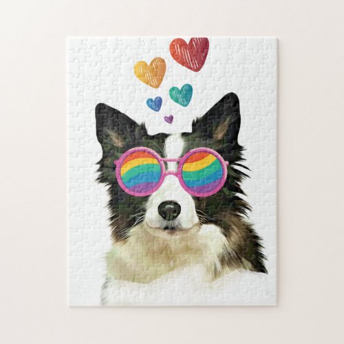 Border Collie  Dog with Hearts Valentines Day  Jigsaw Puzzle