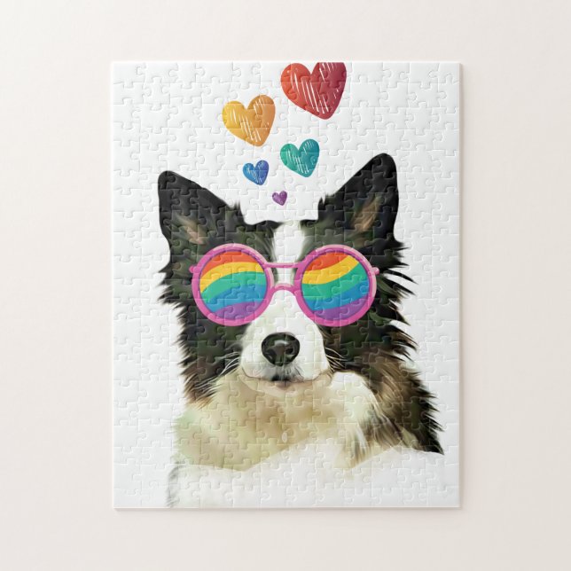 Border Collie  Dog with Hearts Valentine's Day  Jigsaw Puzzle (Vertical)