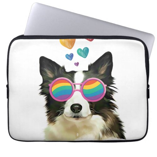 Border Collie  Dog with Hearts Valentines Day Laptop Sleeve