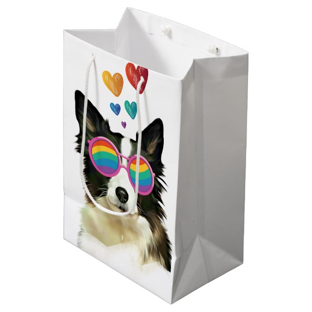 Border Collie  Dog with Hearts Valentine's Day  Medium Gift Bag (Front Angled)