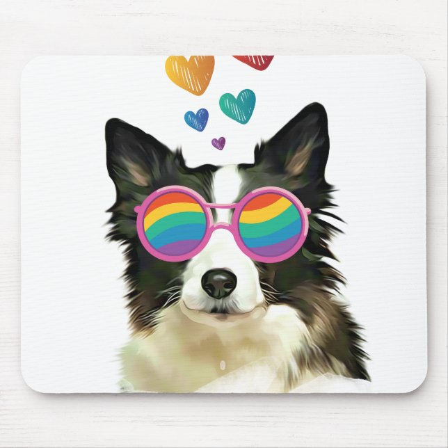 Border Collie  Dog with Hearts Valentine's Day  Mouse Pad (Front)