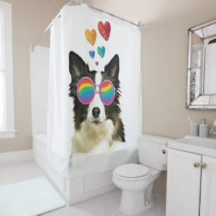 Border Collie  Dog with Hearts Valentine's Day Shower Curtain