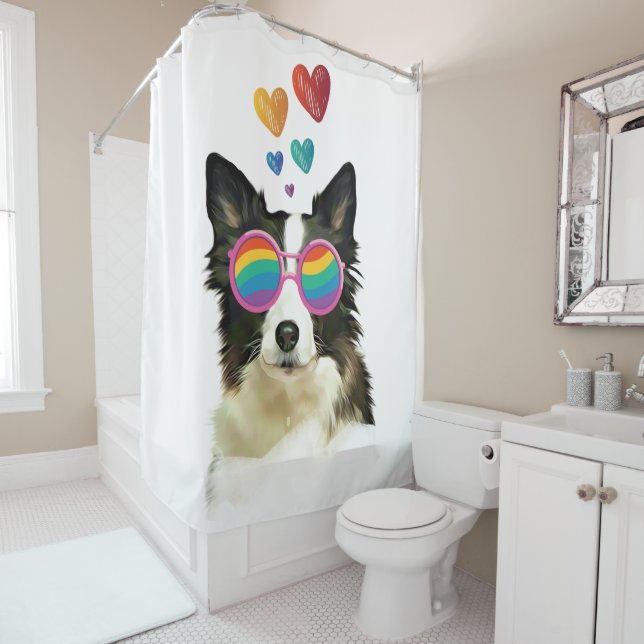 Border Collie  Dog with Hearts Valentine's Day Shower Curtain (In Situ)