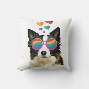 Border Collie Dog with Hearts Valentine's Day Throw Pillow