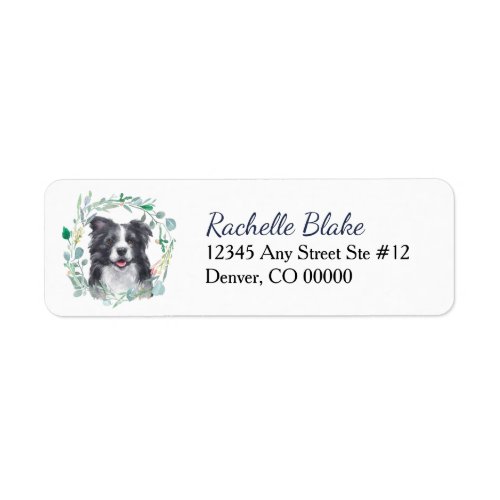 Border Collie Dog Wreath Return Address Label
