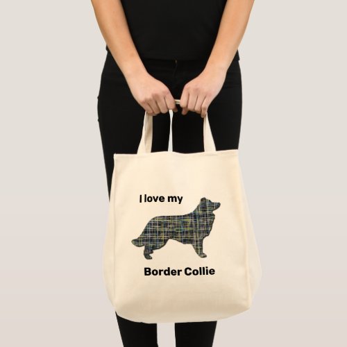 Border Collie Dog Yellow  Black Grid Line Tote Bag