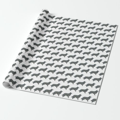 Border Collie Dog Yellow  Black Grid Line White Wrapping Paper