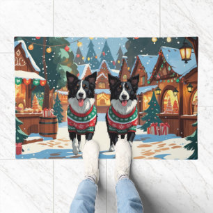 Border Collie Dogs Christmas Snow Holiday Doormat