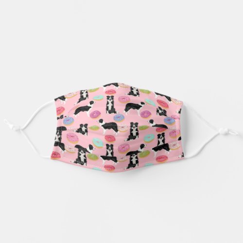 Border Collie dogs donuts pink Adult Cloth Face Mask