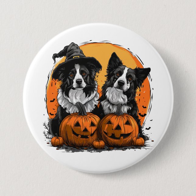 Border Collie Dogs Halloween Jack O Lanterns Button (Front)