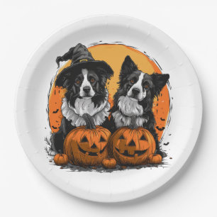 Border Collie Dogs Halloween Jack O Lanterns Paper Plates