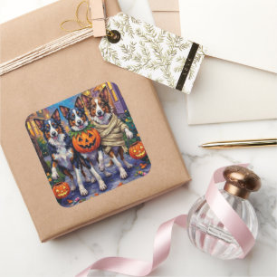 Border Collie Dogs Trick-or-Treating in Halloween Square Sticker
