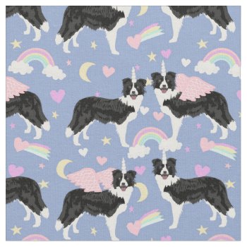 Border Collie Dogs Unicorn Pastel Rainbows Fabric by FriendlyPets at Zazzle