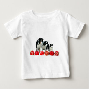 Border Collie Dogs with Red Christmas Ornaments Baby T-Shirt