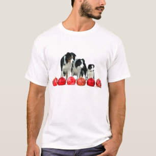Border Collie Dogs with Red Christmas Ornaments T-Shirt