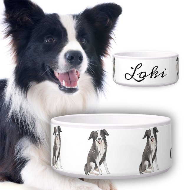 Border Collie Drawing Dog`s Name Bowl (Creator Uploaded)