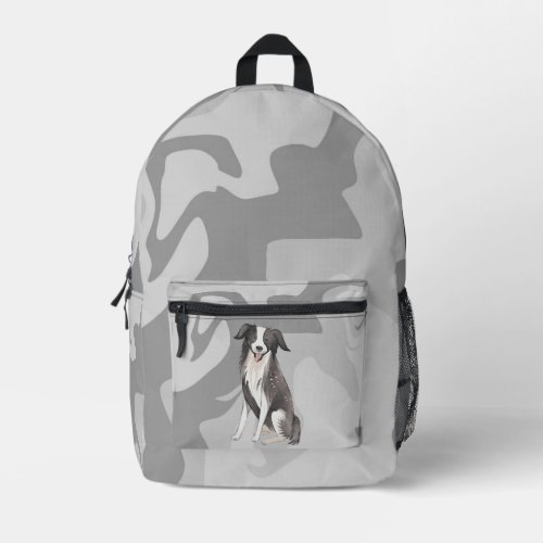 Border Collie Drawing Grey Swirl Pattern   Printed Backpack