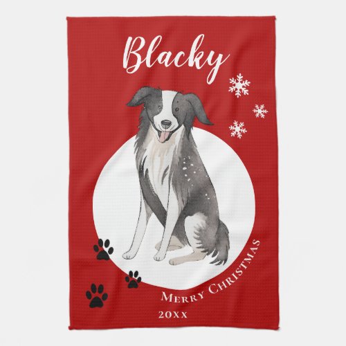 Border Collie Drawing Paw Merry Christmas  Kitchen Towel