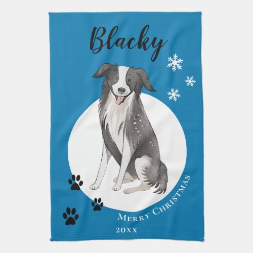 Border Collie Drawing Paw Merry Christmas  Kitchen Towel