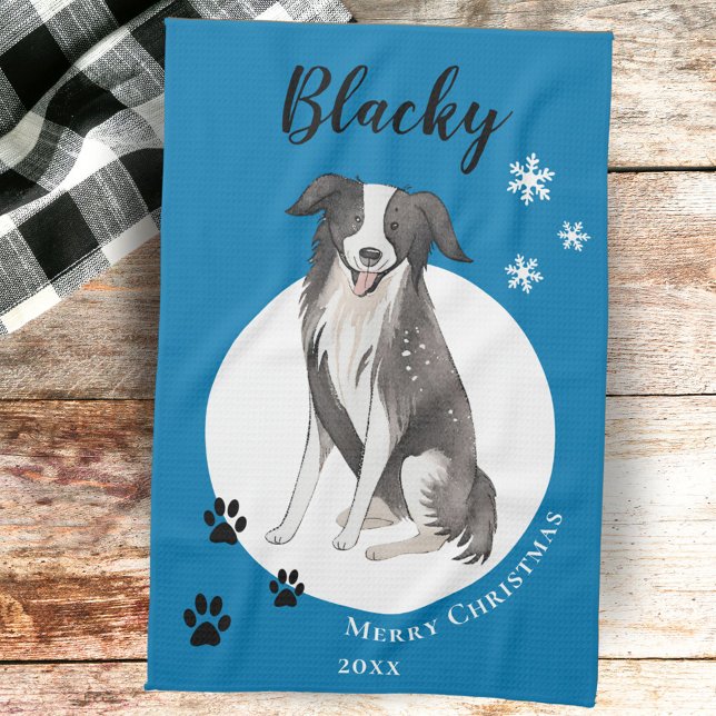 Border Collie Drawing Paw Merry Christmas  Kitchen Towel (Creator Uploaded)