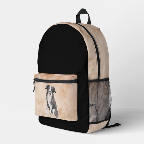 Border Collie Drawing Watercolor Pattern Printed Backpack