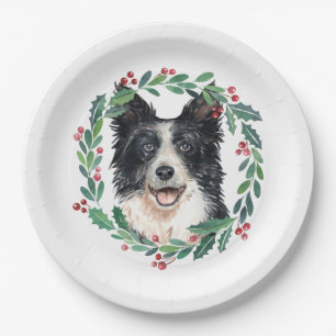 Border Collie Elegant Dog Christmas Holiday Paper Plates