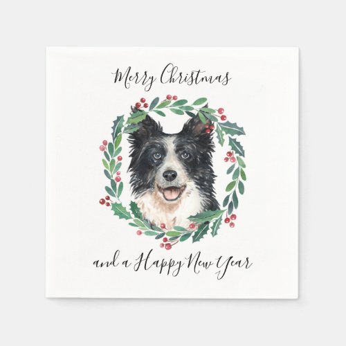 Border Collie Elegant Dog Merry Christmas Napkins