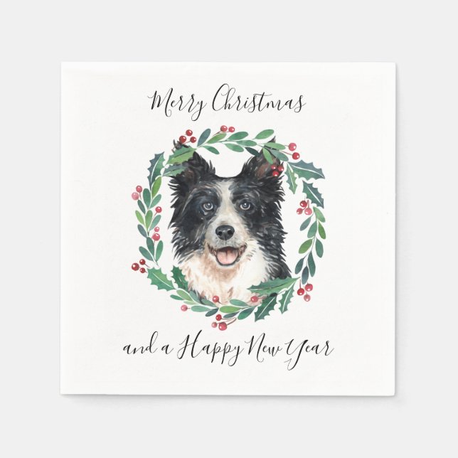 Border Collie Elegant Dog Merry Christmas Napkins (Front)
