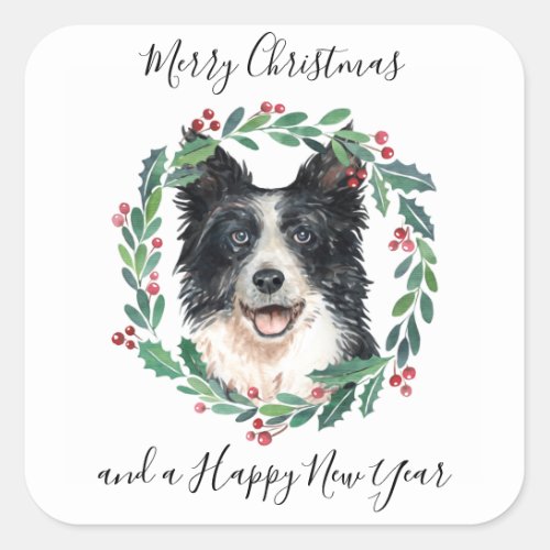 Border Collie Elegant Dog Merry Christmas Square Sticker