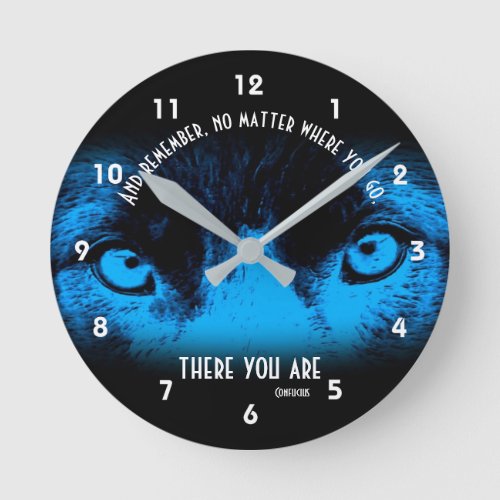 Border Collie Eyes Confucius Inspirational Quote Round Clock