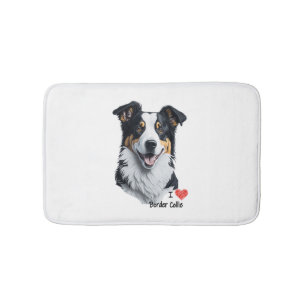 Border Collie face (with I Love text) Bath Mat
