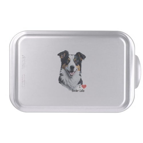 Border Collie face with I Love text  Cake Pan