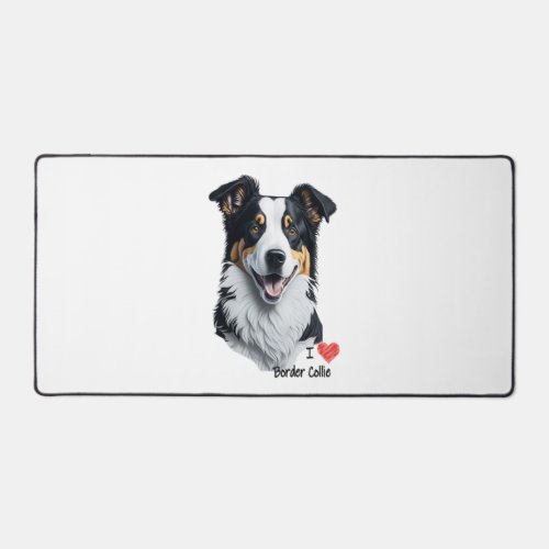 Border Collie face with I Love text Desk Mat