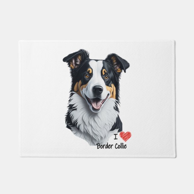 Border Collie face (with I Love text) Doormat (Front)