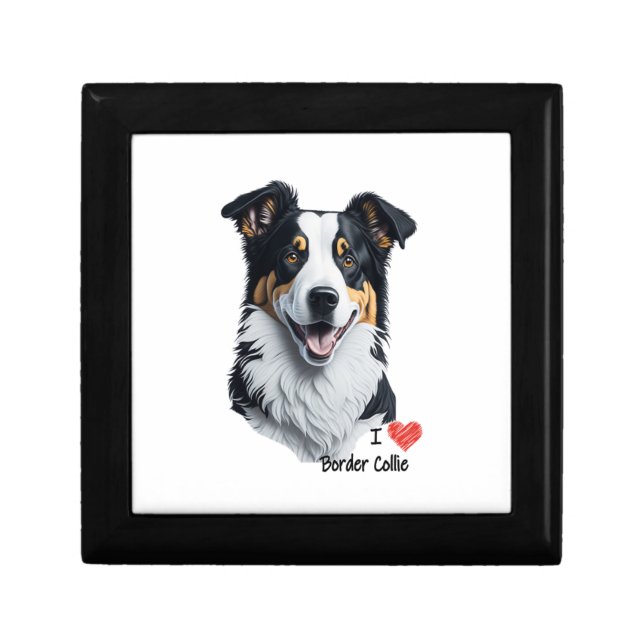 Border Collie face (with I Love text) Gift Box (Front)